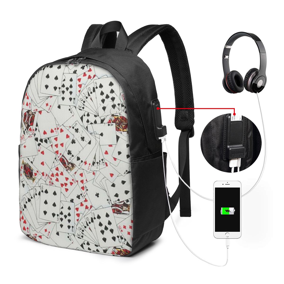 Travel Bags - Speelkaarten Poker Print Rugzak Reisnotebooktas Computer