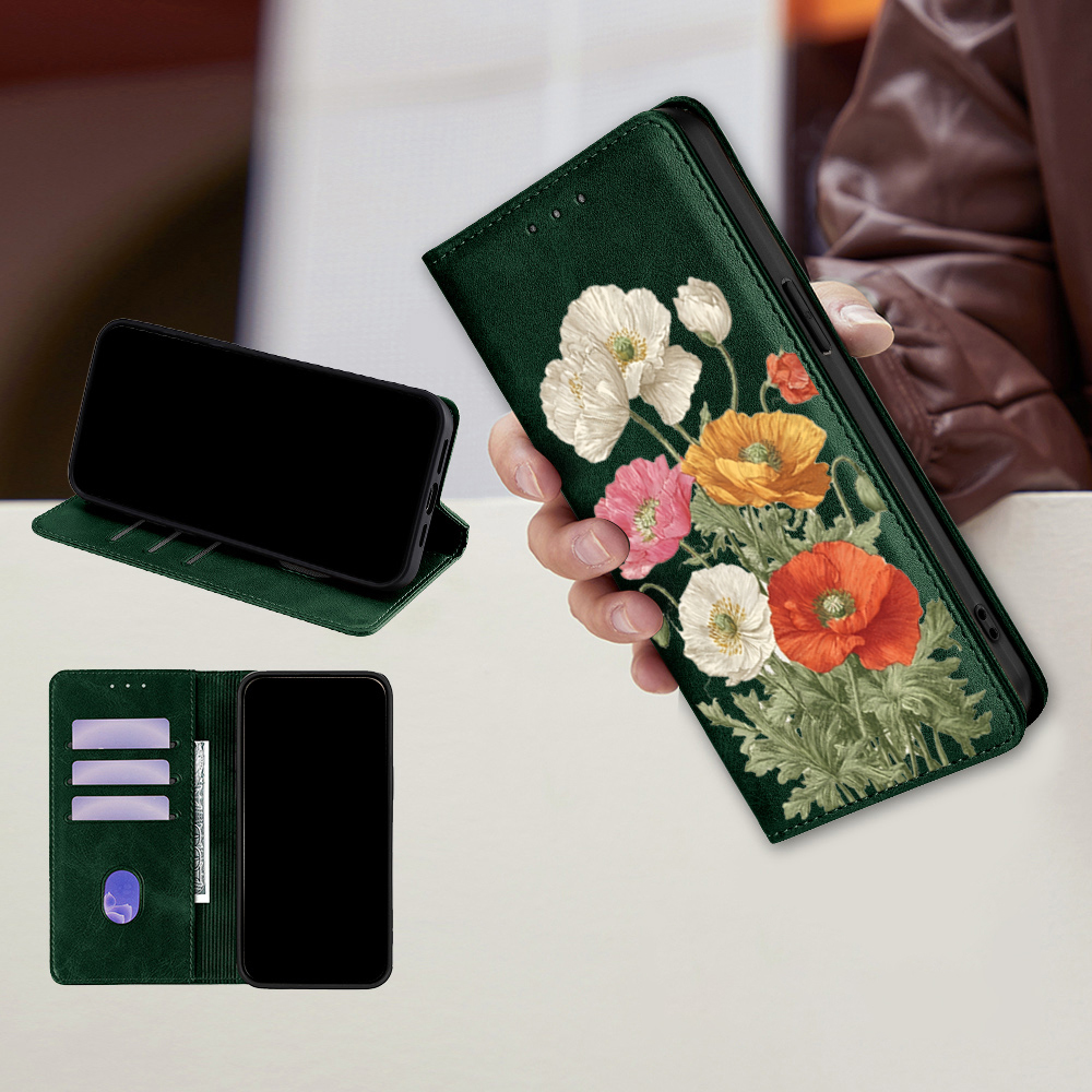 Wallets - Magnetische lederen portemonnee-hoes met bloemenpatroon voor